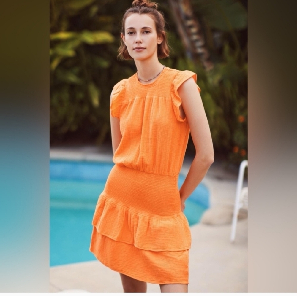 Sundays Orange Cotton Waffle Knit Drop Waist Shae Dress Sz. S